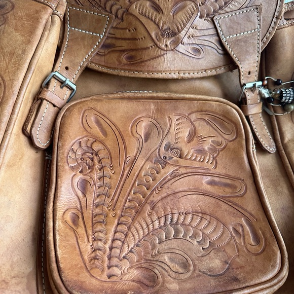 Brown Tooled Leather Backpack - Picture 3 of 7